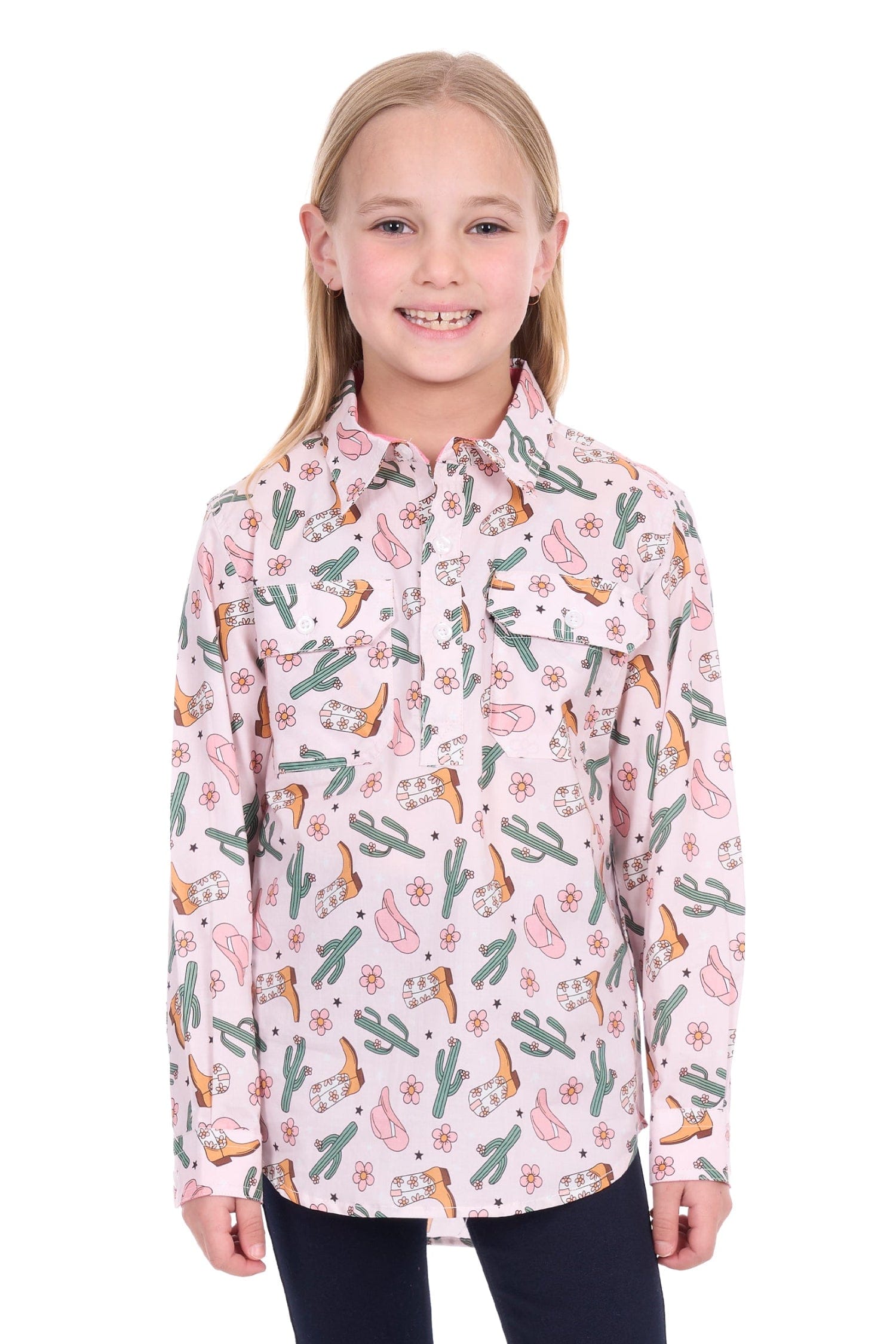 Hard Slog Kids Shirts 04 / Pink Hard Slog Shirt Girls Cleo Half-Button