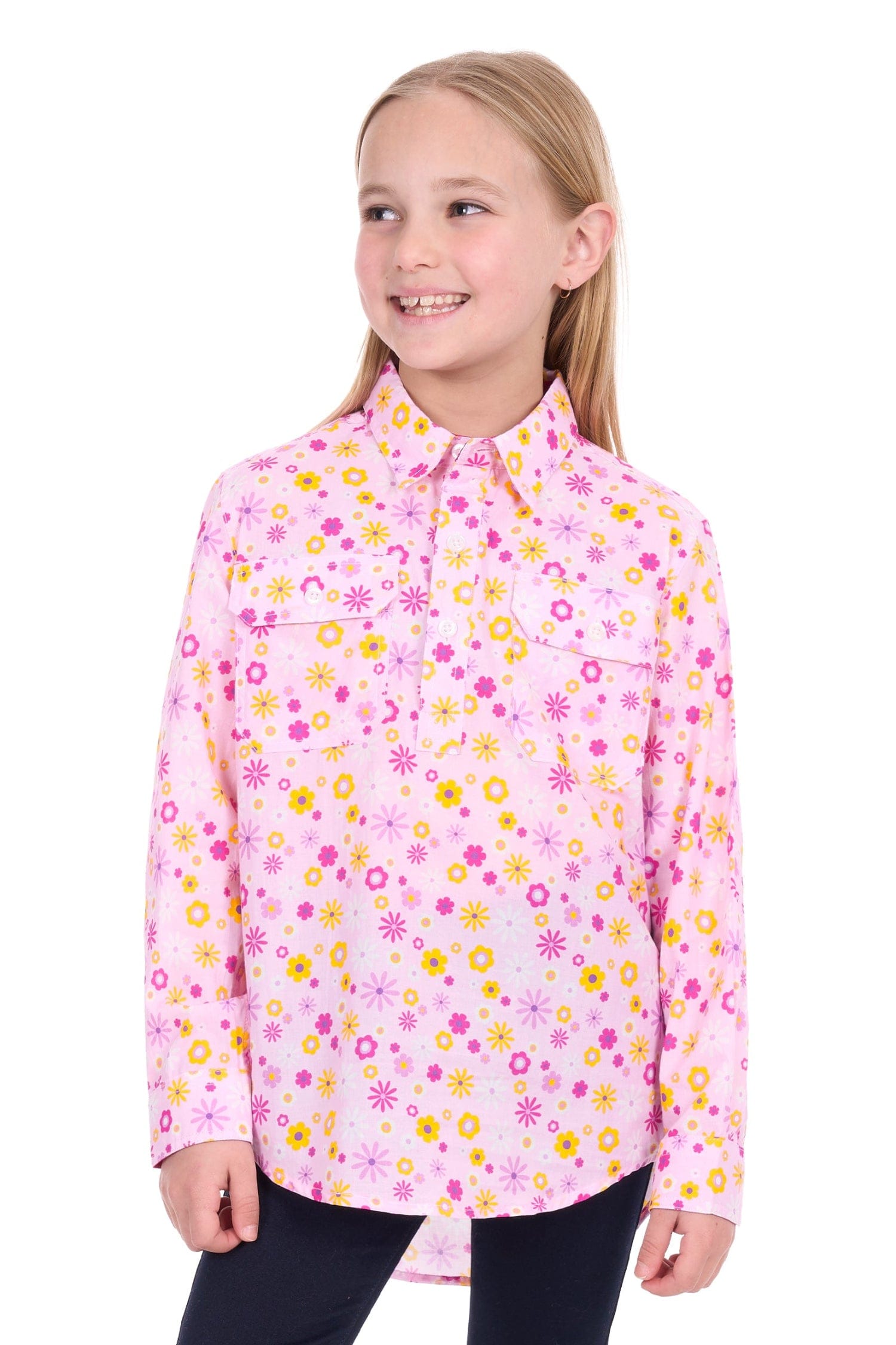 Hard Slog Kids Shirts 04 / Pink Hard Slog Shirt Girls Daisy Half-Button