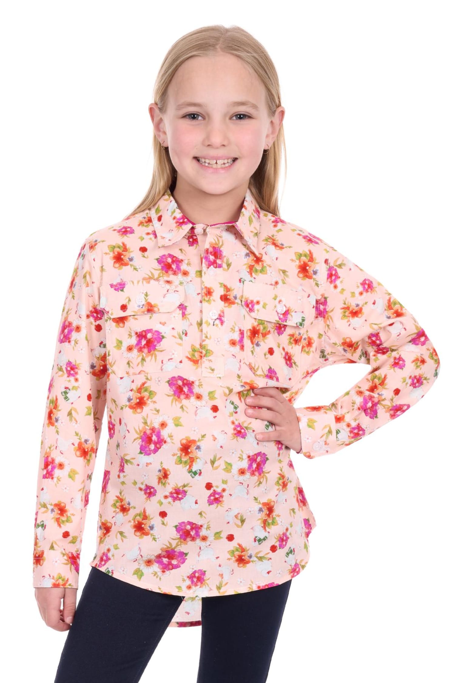 Hard Slog Kids Shirts 06 / Pink Hard Slog Shirt Girls Lily Half Button
