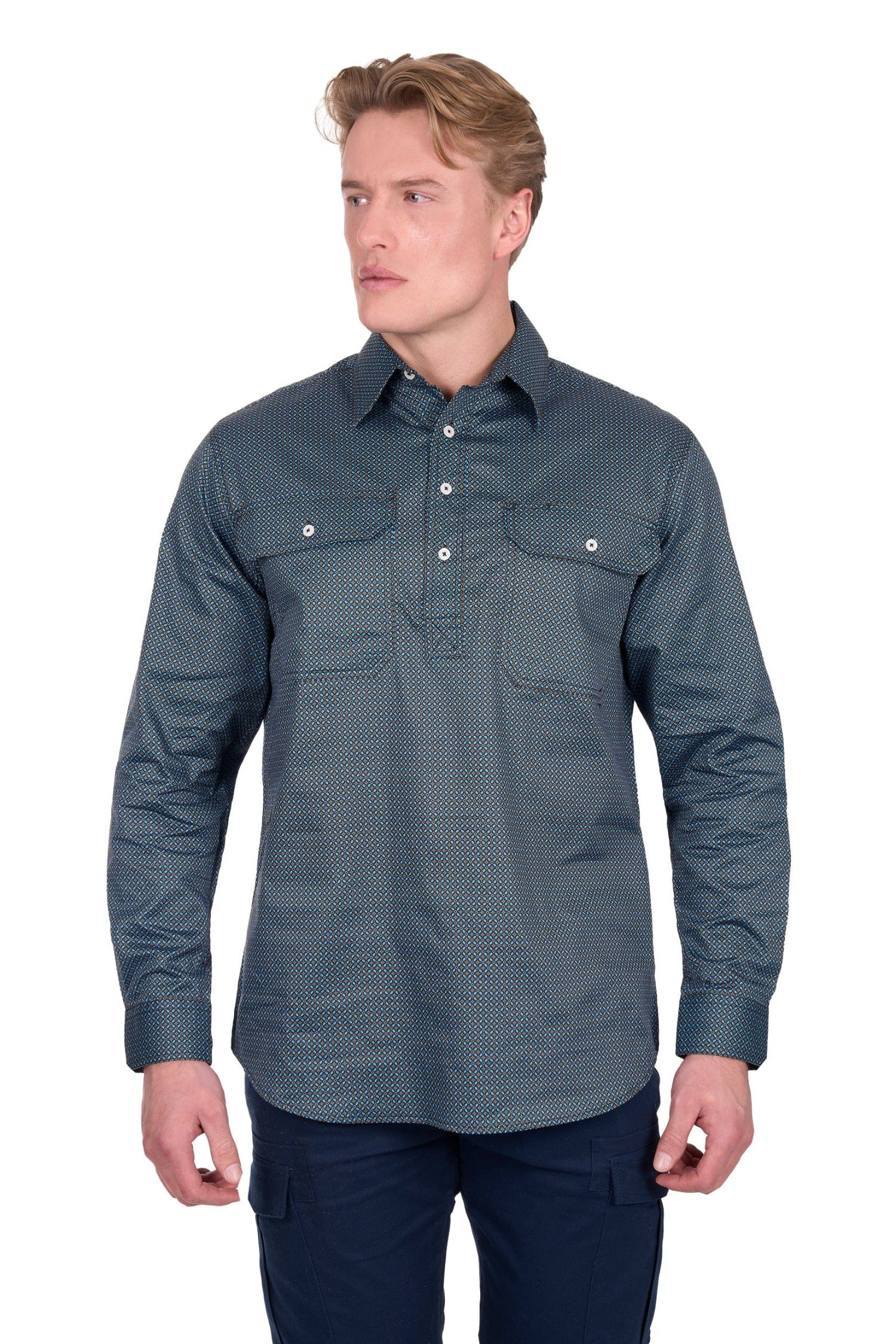 Hard Slog Mens Shirts Hard Slog Shirt Mens Black Half-Button