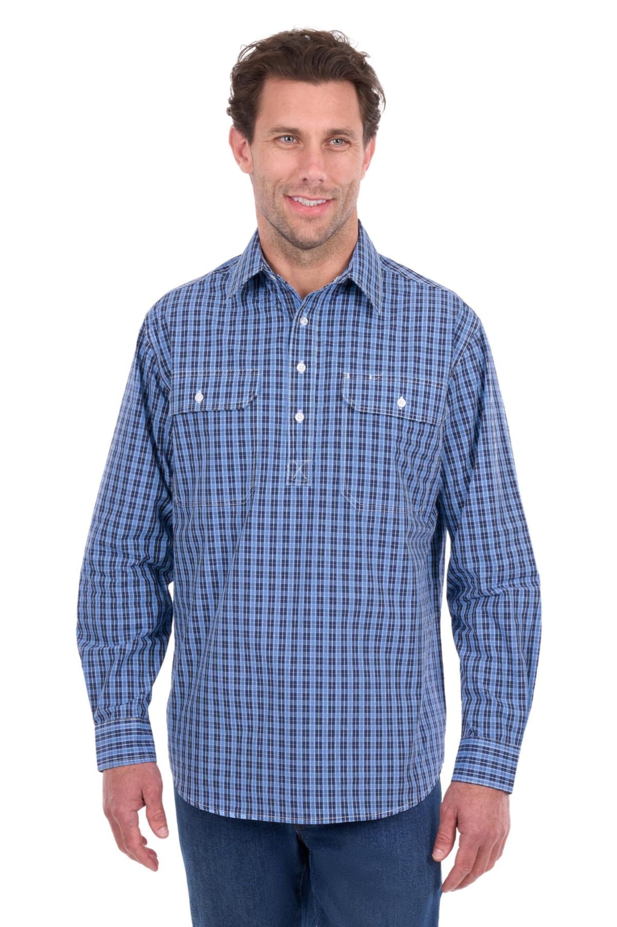 Hard Slog Mens Shirts M / Blue Hard Slog Shirt Mens Wyatt Half Button