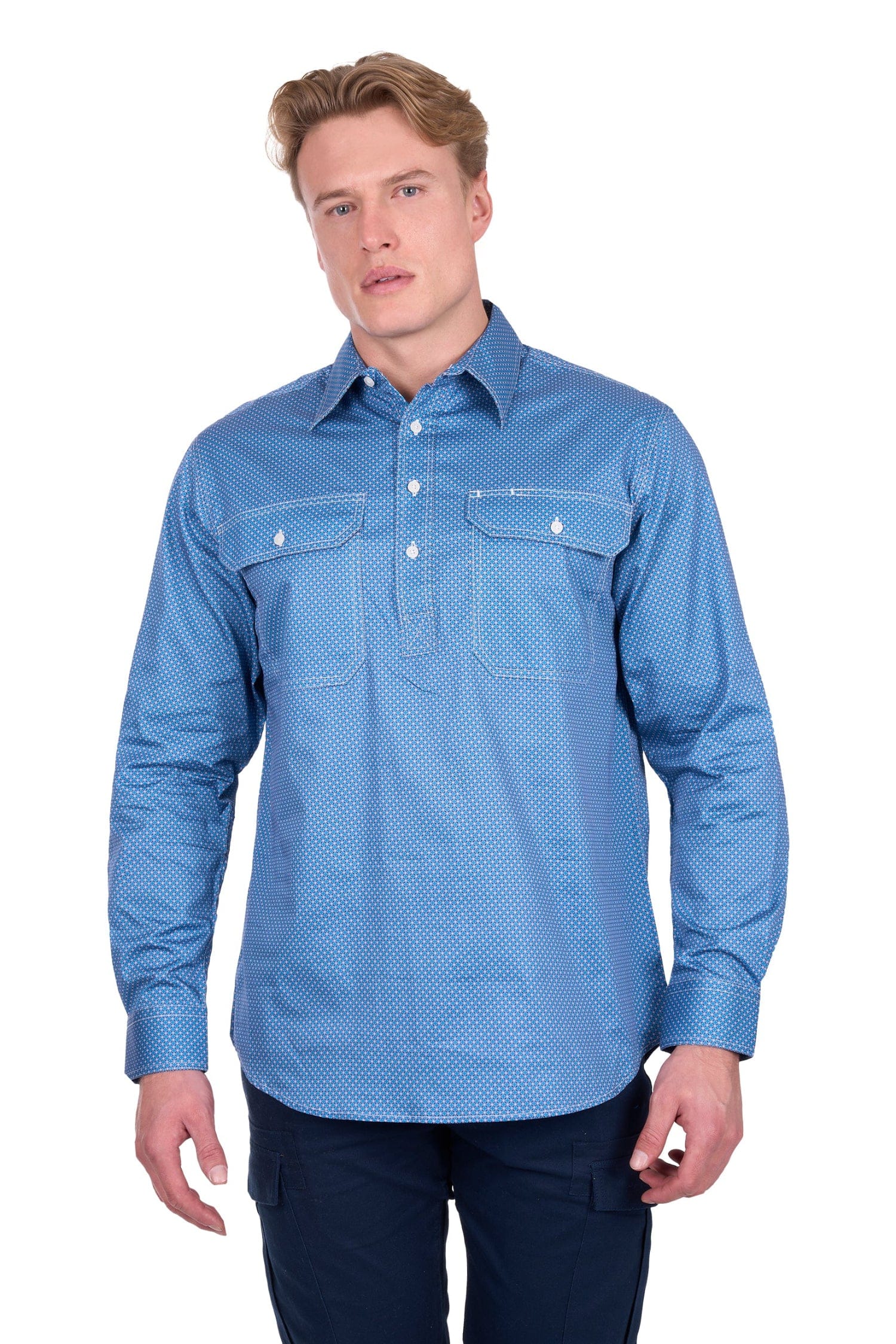 Hard Slog Mens Shirts S / Navy/Blue Hard Slog Shirt Mens Holden Half Button