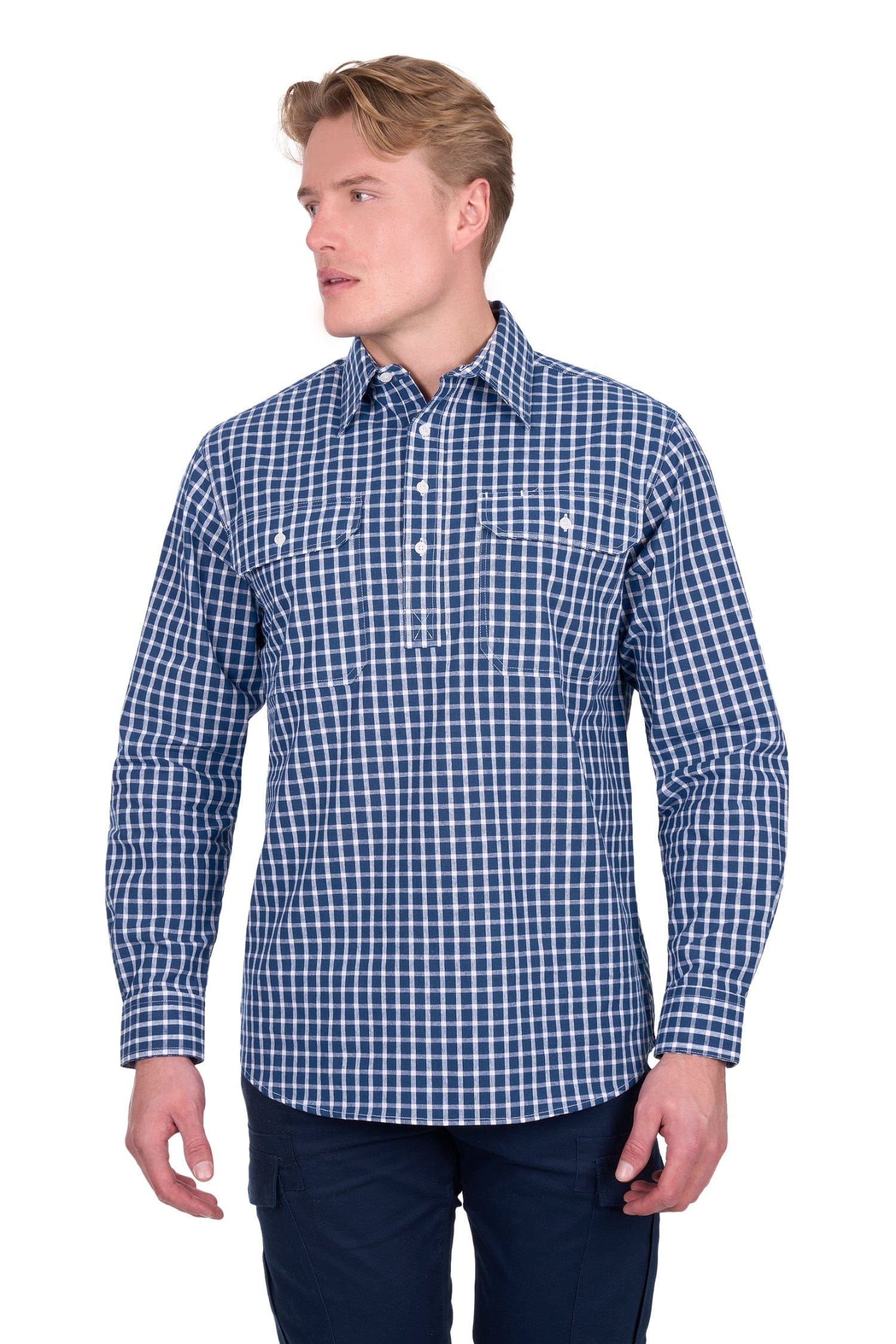 Hard Slog Mens Shirts S / Navy/White Hard Slog Shirt Mens Alden Half-Button