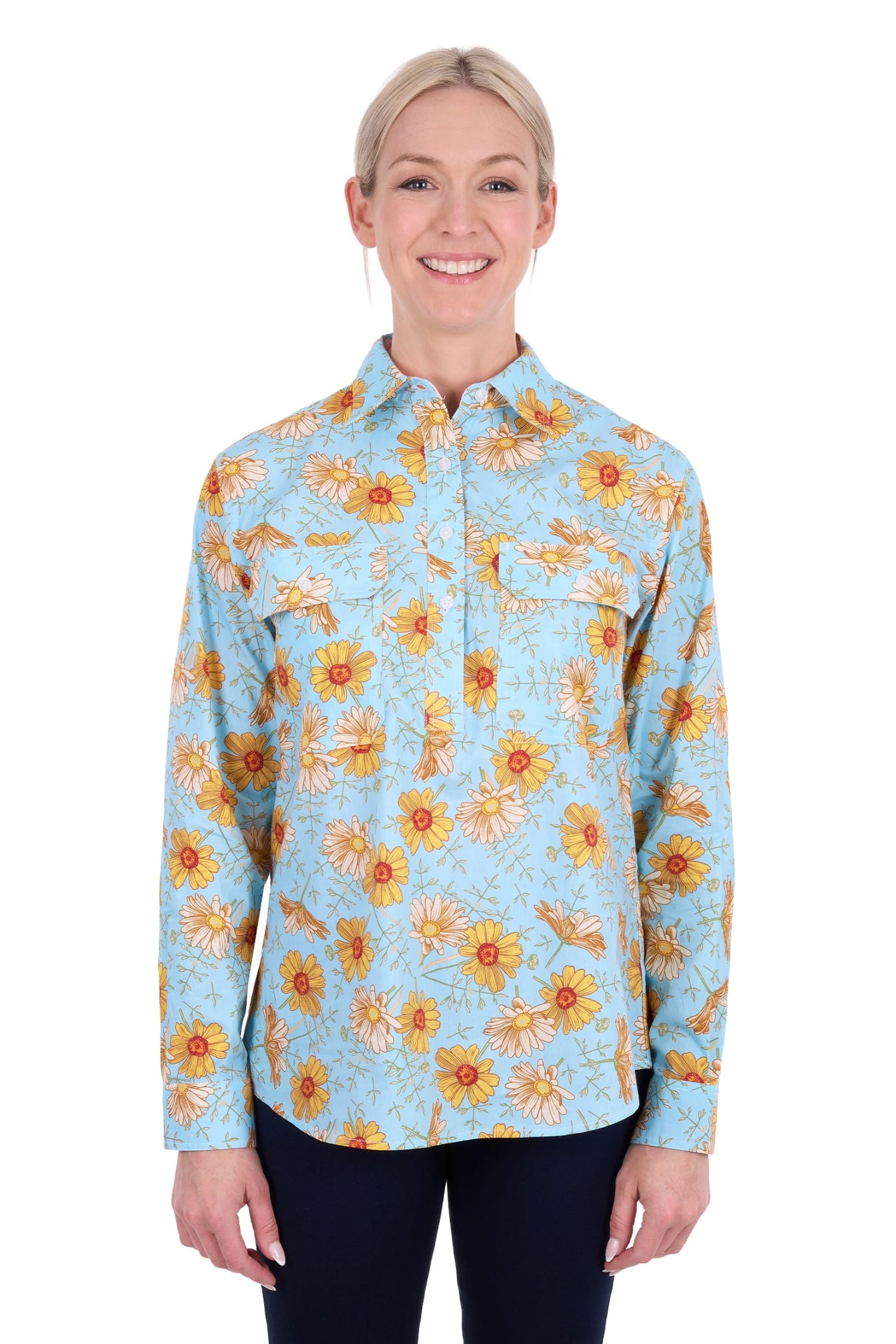 Hard Slog Womens Shirts 10 / Blue/Yellow Hard Slog Shirt Womens Sunday Half Button