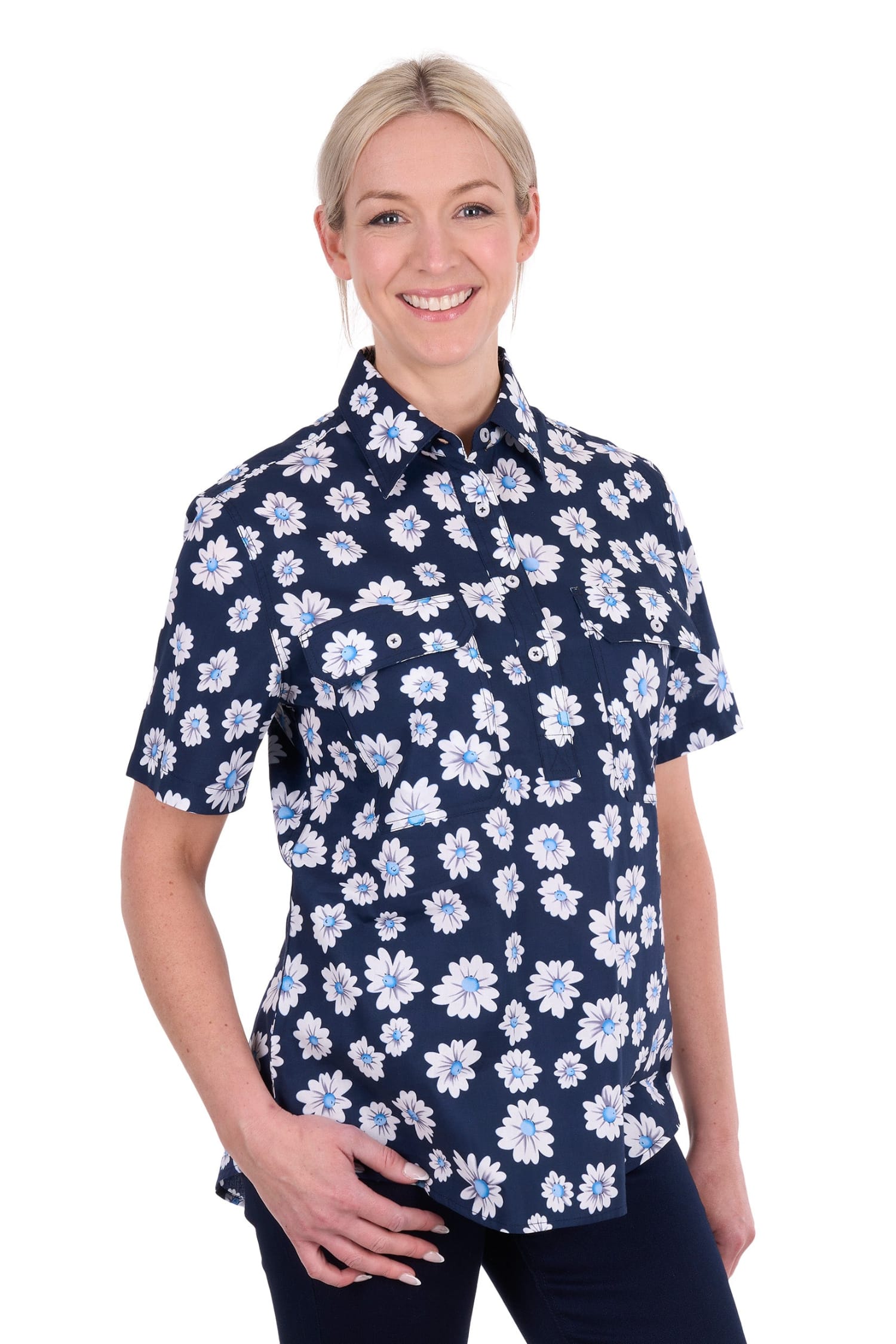 Hard Slog Womens Shirts 10 / Navy Hard Slog Shirt Womens Cass Half Button