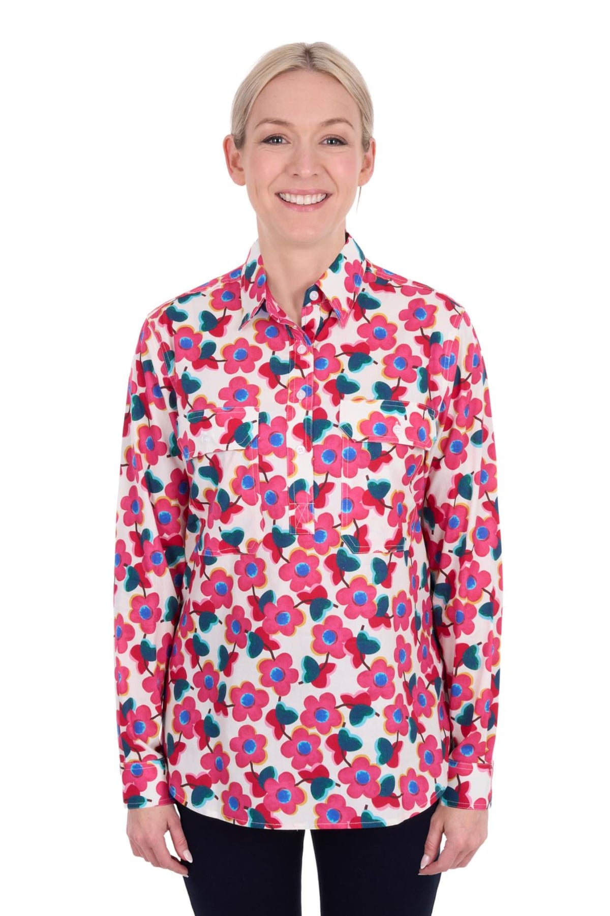 Hard Slog Womens Shirts 10 / Pink/Multi Hard Slog Shirt Womens Lorri Half Button
