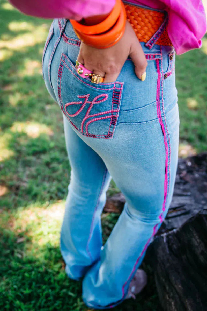 Hitchley and Harrow Womens Jeans 26x38 Hitchley & Harrow Jeans Womens Westham Ultra High Rise Metallic Pink Stitch