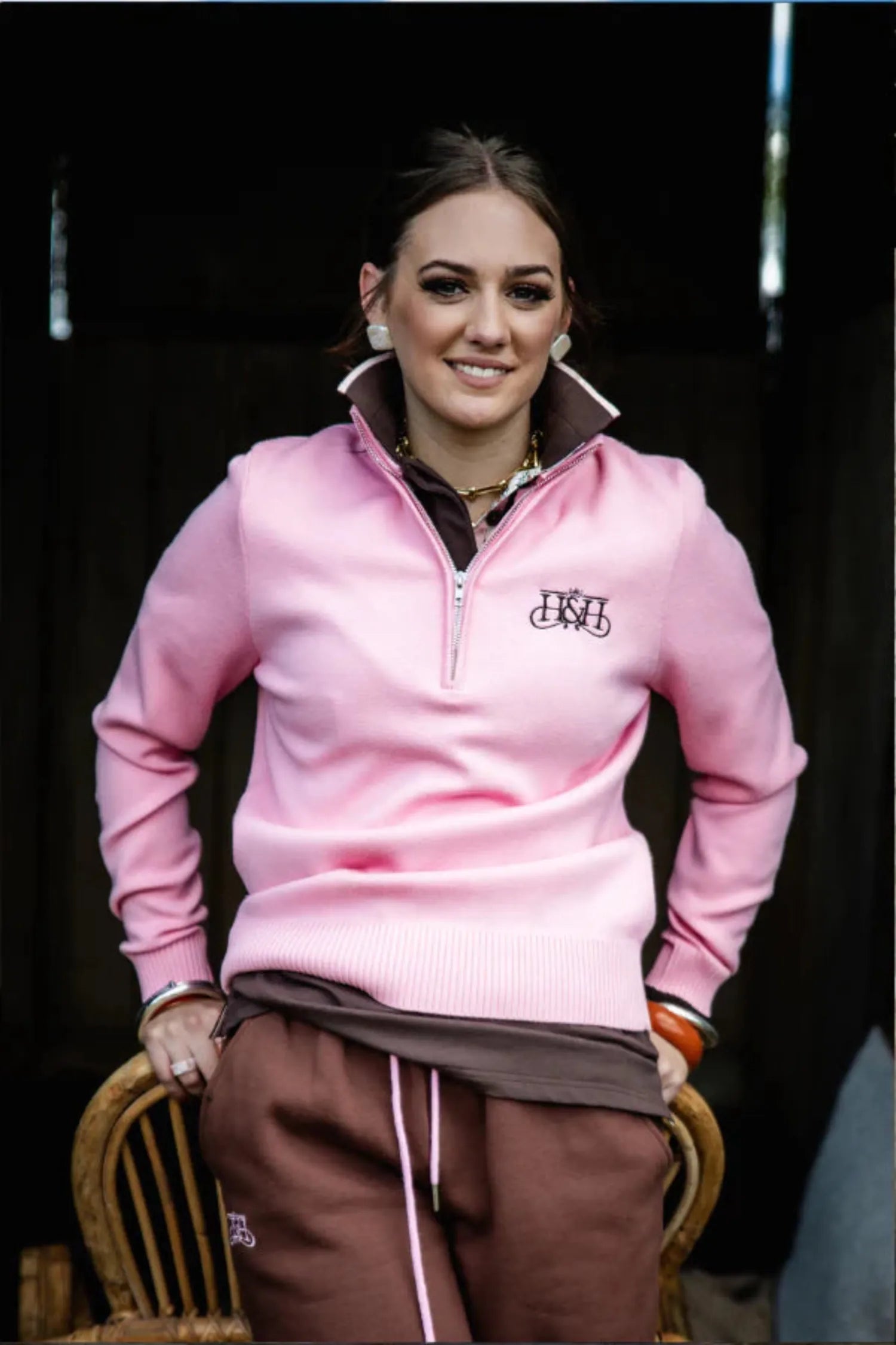 Hitchley and Harrow Womens Jumpers- Jackets - Vests XS / Pink Hitchley & Harrow Jumper Womens Winter Collection 1/4 Zip