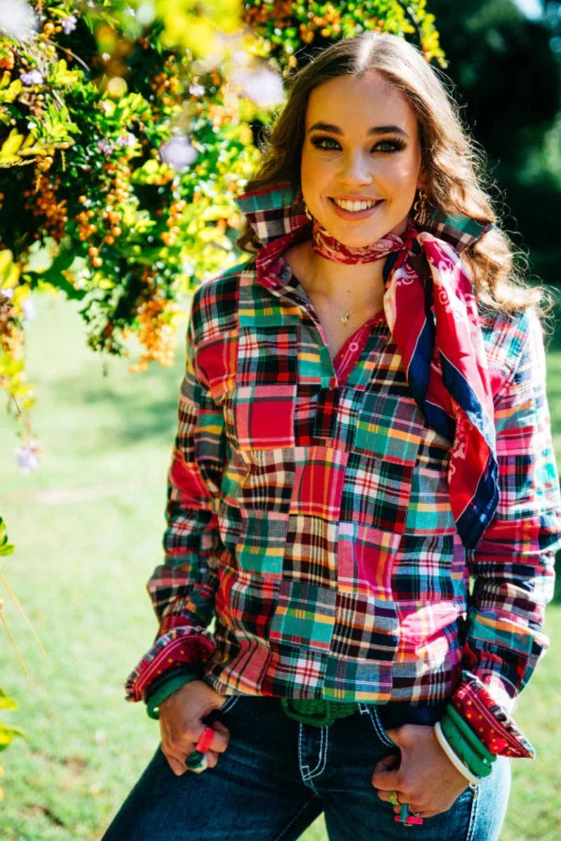 Hitchley and Harrow Womens Shirts 06 / Pink/Green/White Hitchley & Harrow Shirt Womens Loose Fit Check