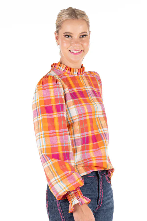 Hitchley and Harrow Womens Shirts 2XS / Pink/Red/Orange Check Hitchley & Harrow Top Womens Linen Collection Check
