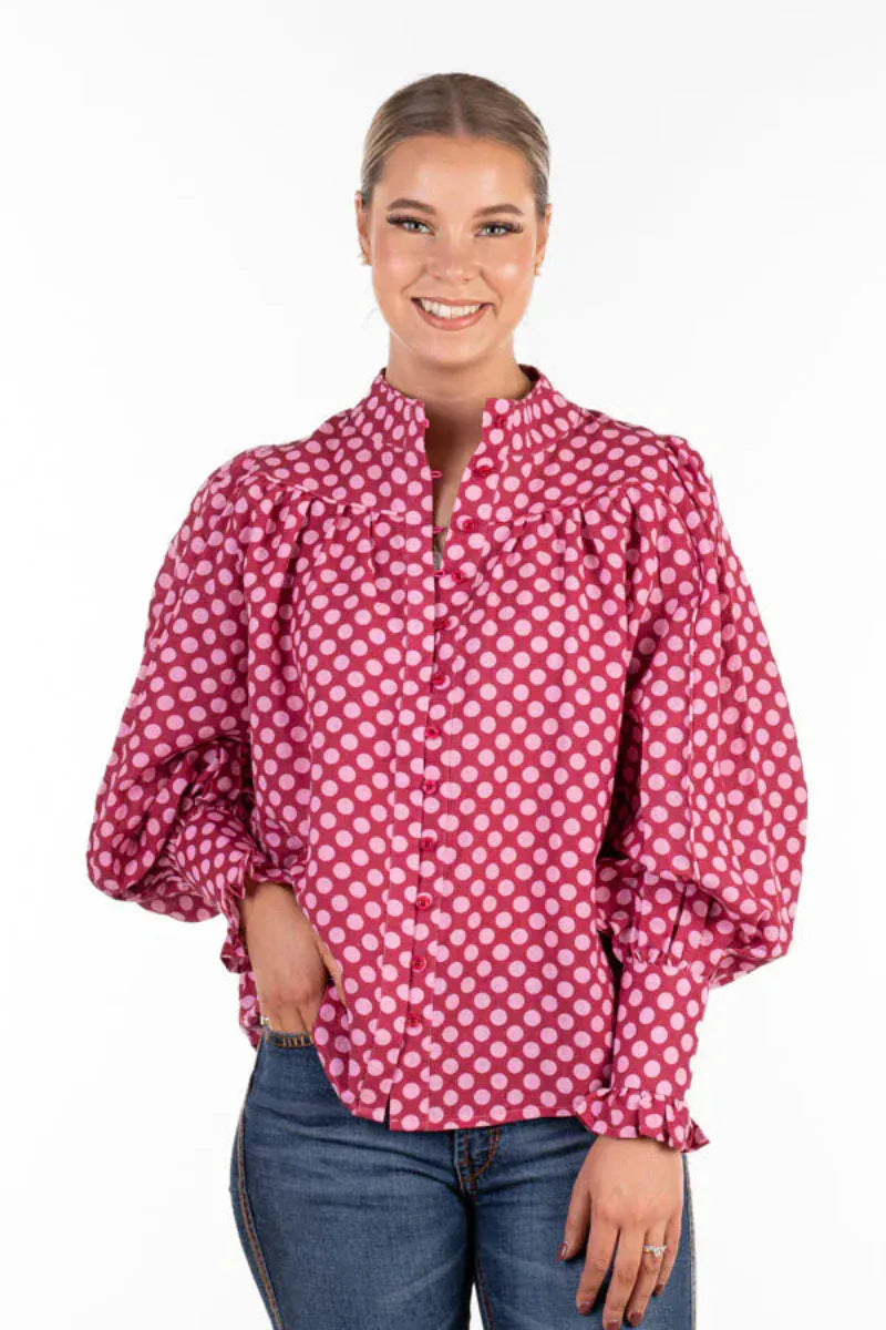 Hitchley and Harrow Womens Shirts Hitchley & Harrow Shirt Womens Linen Polka Dot