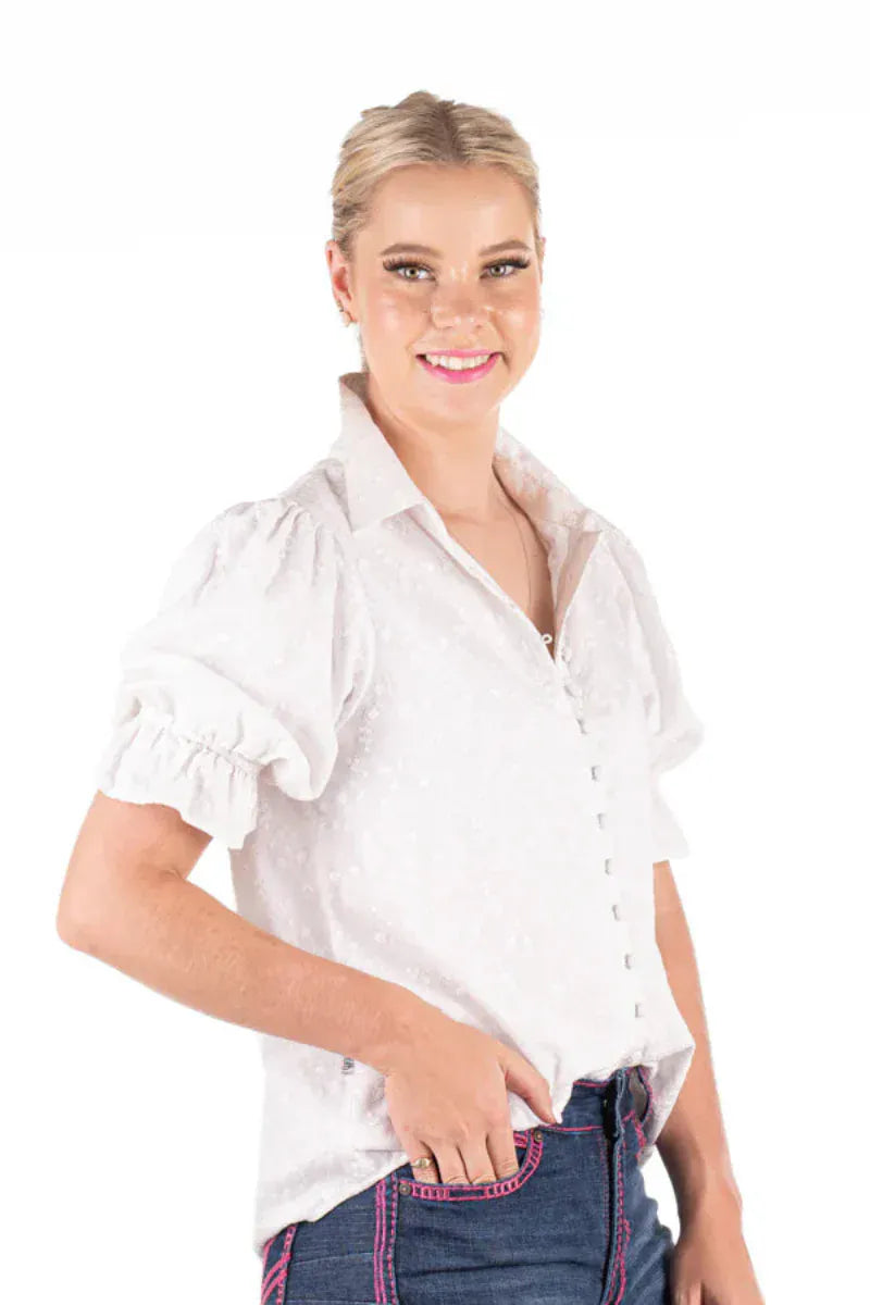 Hitchley and Harrow Womens Shirts XS / White Hitchley & Harrow Top Womens Embroidered