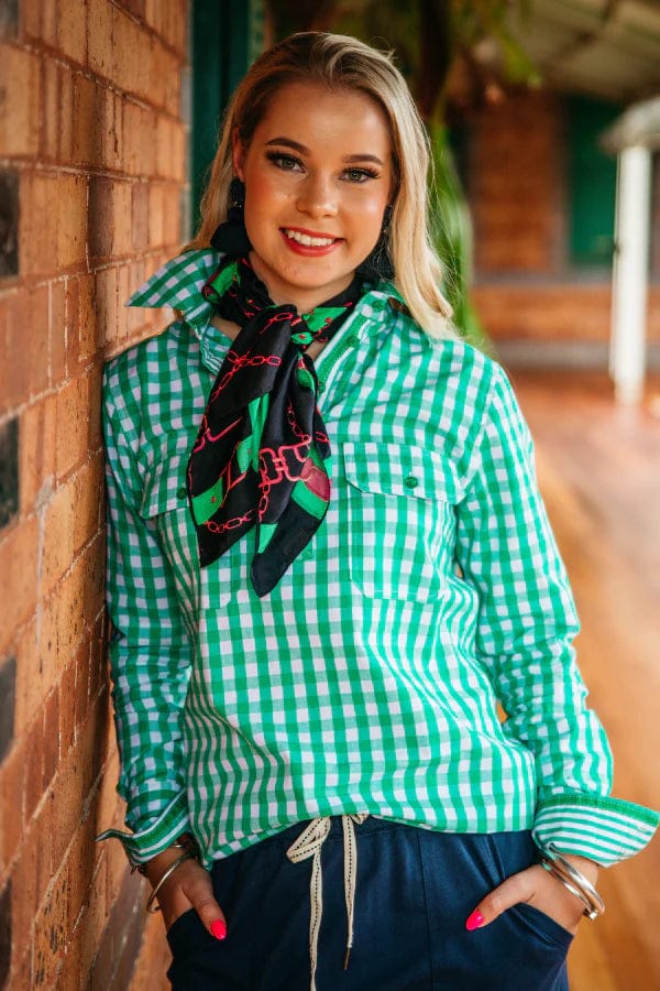 Hitchley and Harrow Womens Tops 6 / Emerald Gingham Hitchley & Harrow Top Womens Semi Fitted (A118)