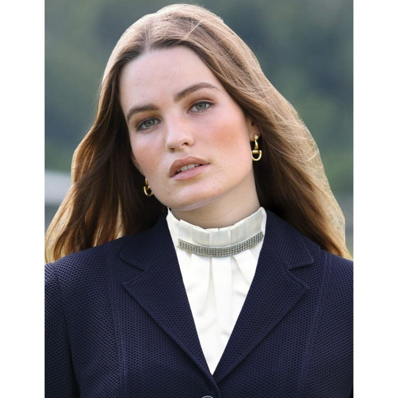 Huntington Equestrian Womens Riding Accessories White Huntington Stock Tie with Four Row Crystals (HUN2580)