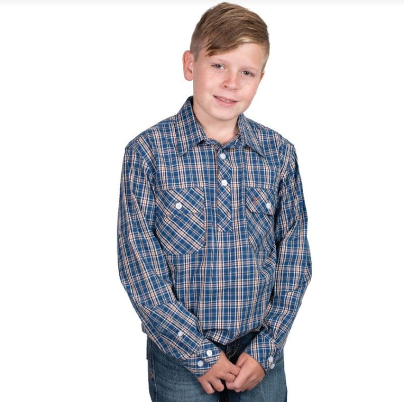 Just Country Kids Shirts 2XS / Cobalt/Rust Just Country Shirt Boys Brayden Half Button Plaid