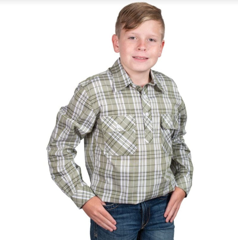 Just Country Kids Shirts 2XS / Olive Just Country Shirt Boys Brayden Half Button Plaid