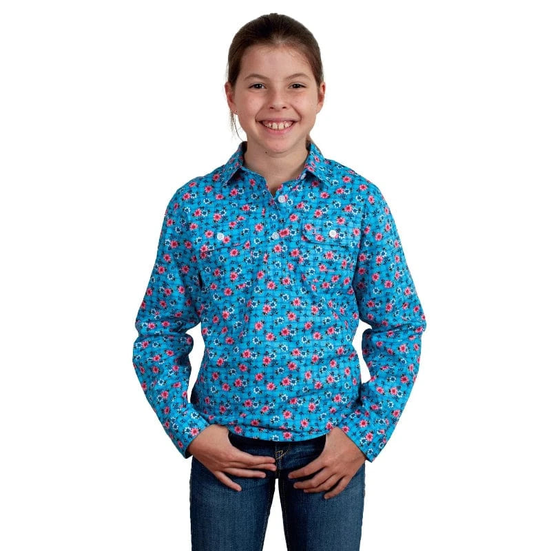 Just Country Kids Shirts XS / Blue Lattice Just Country Workshirt Girls Harper Half Button