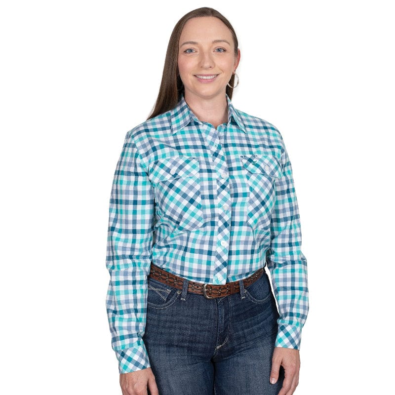 Just Country Mens Shirts 08 / Turquoise/Deep Teal Just Country Shirt Womens Abbey Full Button Check