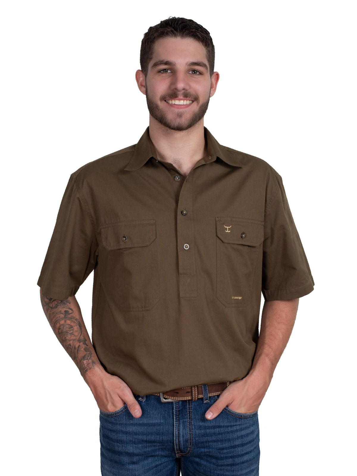 Just Country Mens Shirts S / Bark Just Country Workshirt Mens Adam Short Sleeve