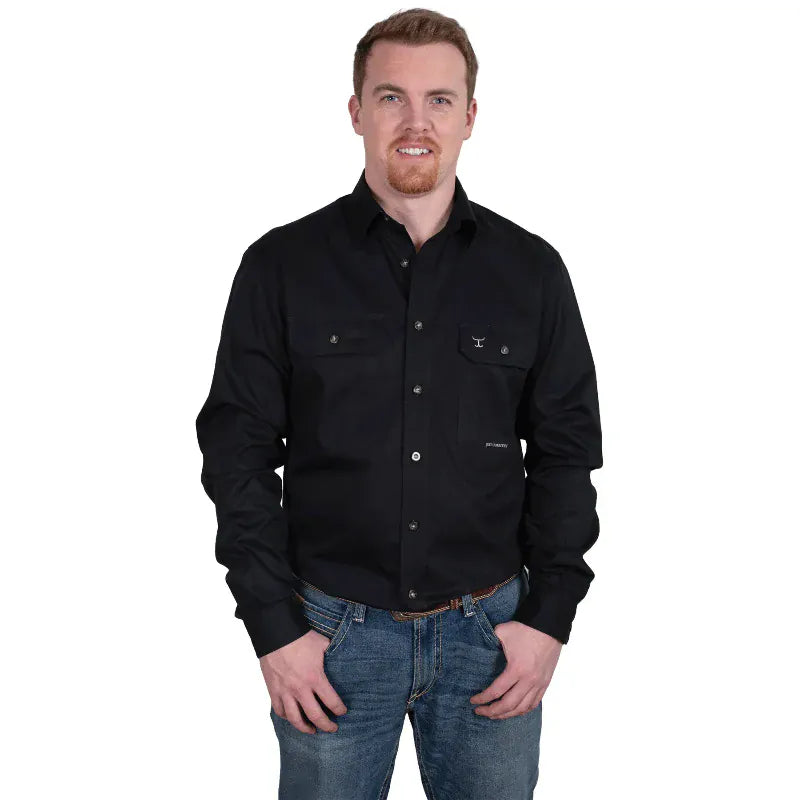 Just Country Mens Shirts S / Black Just Country Workshirt Mens Evan Full Button