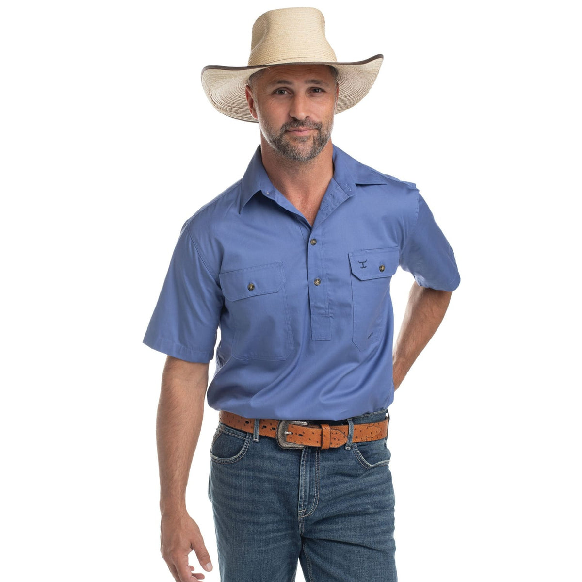 Just Country Mens Shirts S / Blue Just Country Workshirt Mens Adam Short Sleeve