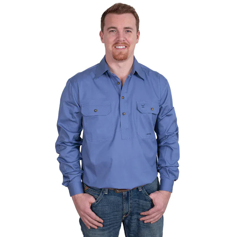 Just Country Mens Shirts S / Blue Just Country Workshirt Mens Cameron Half Button (10101)