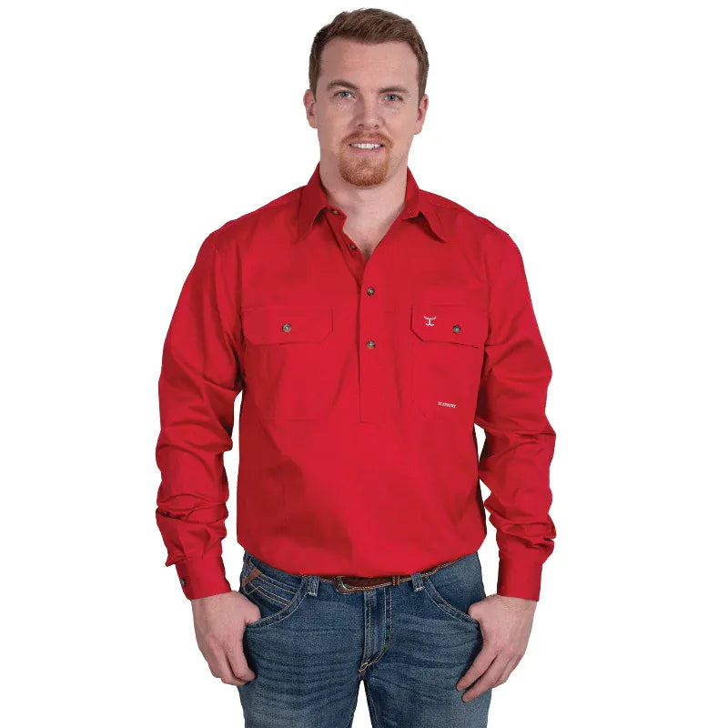 Just Country Mens Shirts S / Chilli Just Country Workshirt Mens Cameron Half Button (10101)