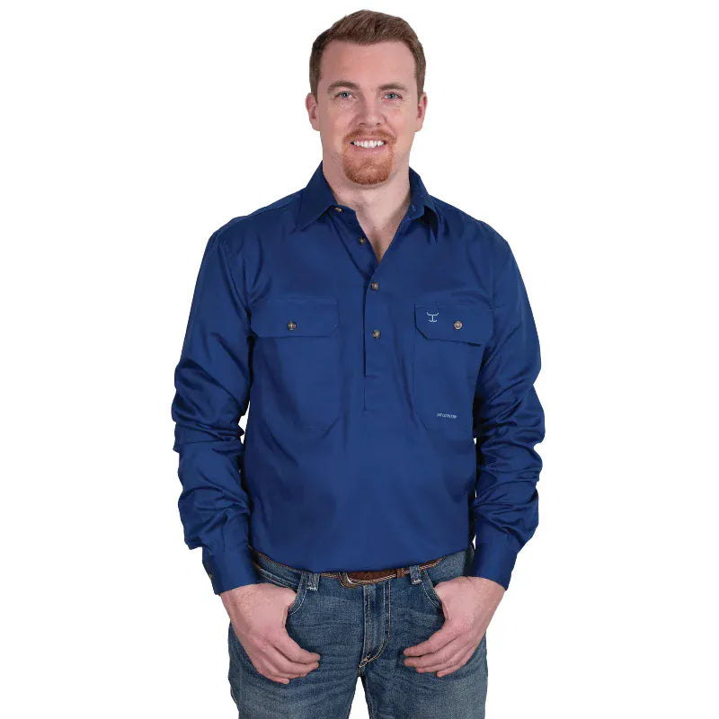 Just Country Mens Shirts S / Cobalt Just Country Workshirt Mens Cameron Half Button (10101)