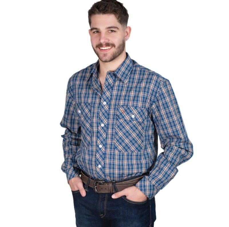 Just Country Mens Shirts S / Cobalt/Rust Just Country Shirt Mens Austin Full Button Plaid