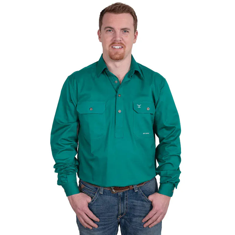 Just Country Mens Shirts S / Dark Green Just Country Workshirt Mens Cameron Half Button (10101)