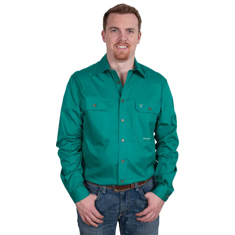 Just Country Mens Shirts S / Dark Green Just Country Workshirt Mens Evan Full Button