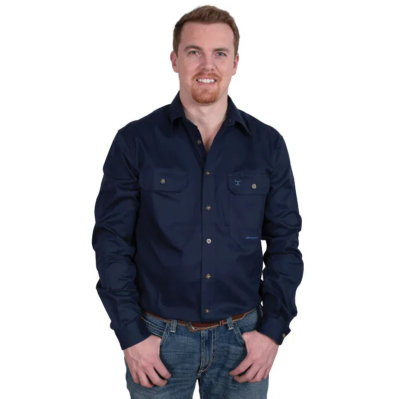 Just Country Mens Shirts S / Navy Just Country Workshirt Mens Evan Full Button