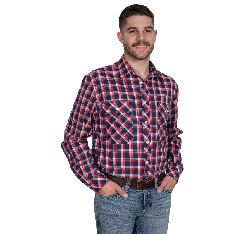 Just Country Mens Shirts S / Navy/Red Just Country Shirt Mens Austin Full Button Plaid