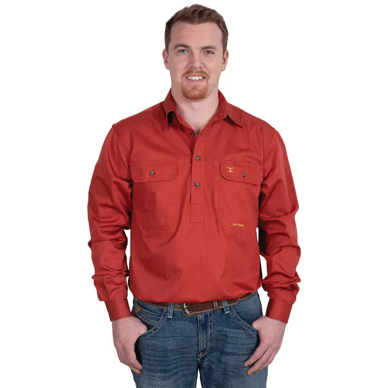 Just Country Mens Shirts S / Rust Just Country Workshirt Mens Cameron Half Button (10101)