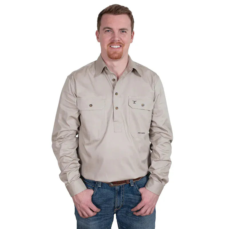Just Country Mens Shirts S / Stone Just Country Workshirt Mens Cameron Half Button (10101)