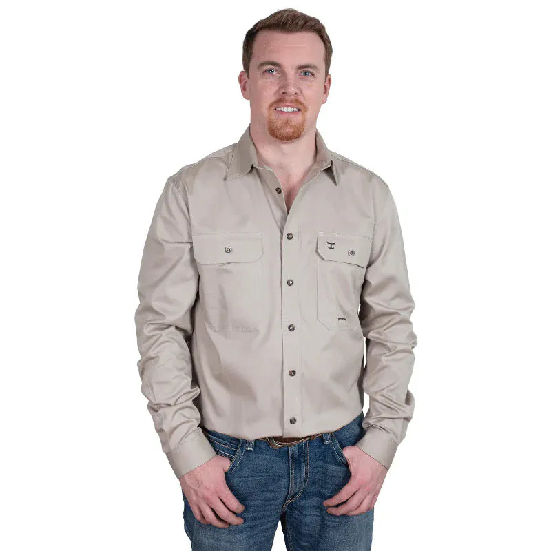 Just Country Mens Shirts S / Stone Just Country Workshirt Mens Evan Full Button