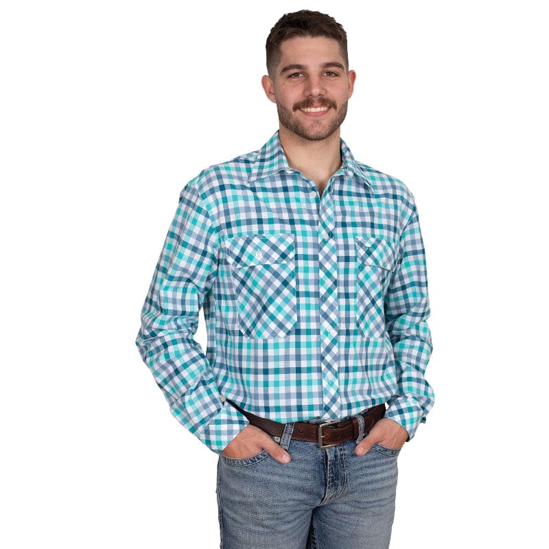 Just Country Mens Shirts S / Turquoise/Deep Teal Just Country Shirt Mens Austin Full Button Check