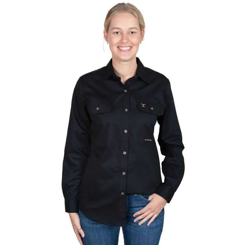 Just Country Womens Shirts 08 / Black Just Country Workshirt Womens Brooke Full Button