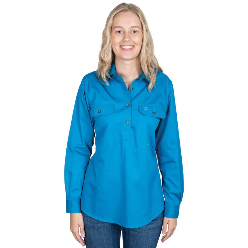 Just Country Womens Shirts 08 / Blue Jewell Just Country Workshirt Womens Jahna Half Button