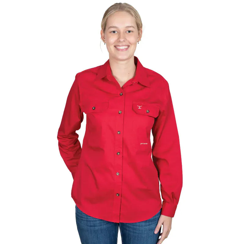 Just Country Womens Shirts 08 / Chilli Just Country Workshirt Womens Brooke Full Button
