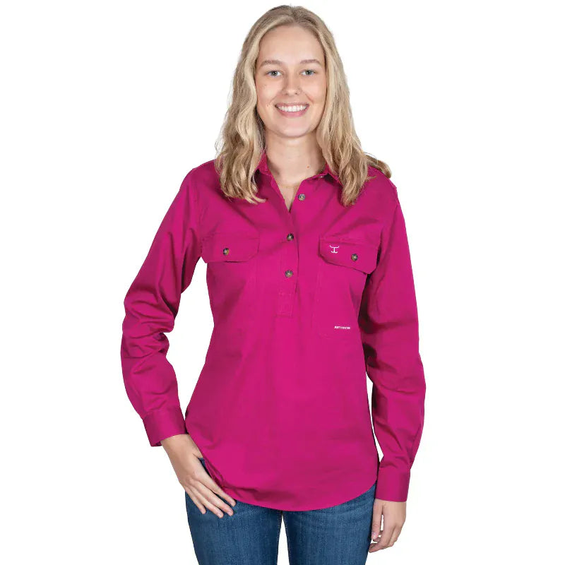 Just Country Womens Shirts 08 / Magenta Just Country Workshirt Womens Jahna Half Button