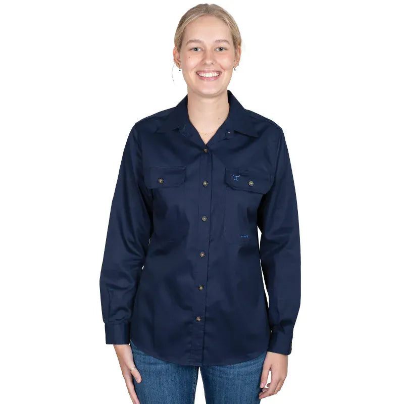 Just Country Womens Shirts 08 / Navy Just Country Workshirt Womens Brooke Full Button