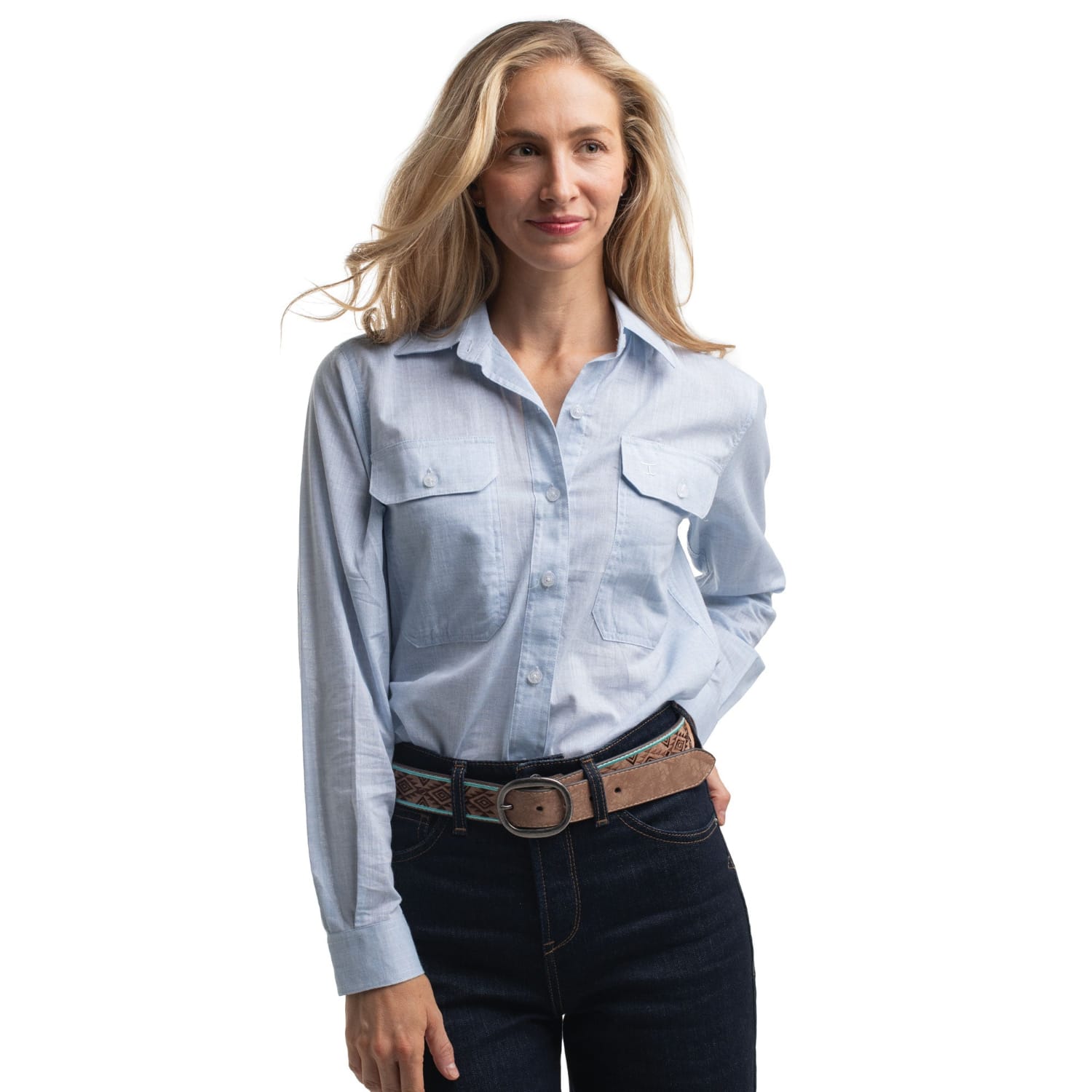 Just Country Womens Shirts 08 / Powder Blue Just Country Shirt Womens Abbey Full Button Print
