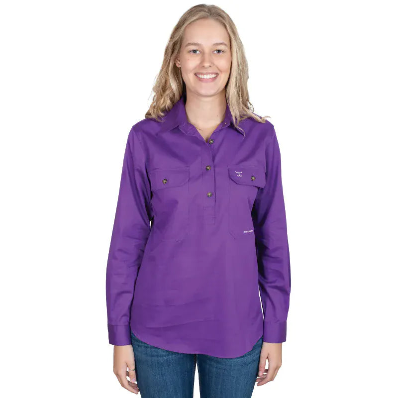 Just Country Womens Shirts 08 / Purple Just Country Workshirt Womens Jahna Half Button