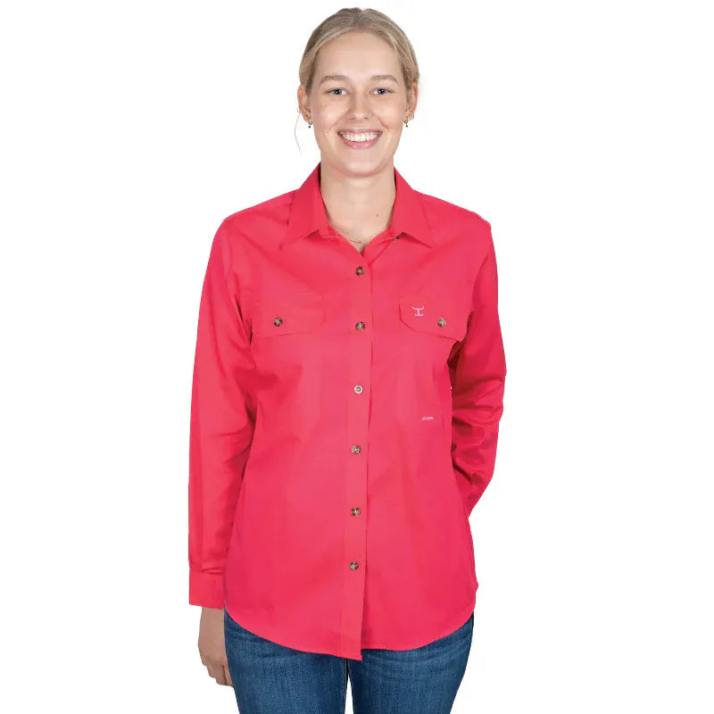 Just Country Womens Shirts 08 / Raspberry Just Country Workshirt Womens Brooke Full Button