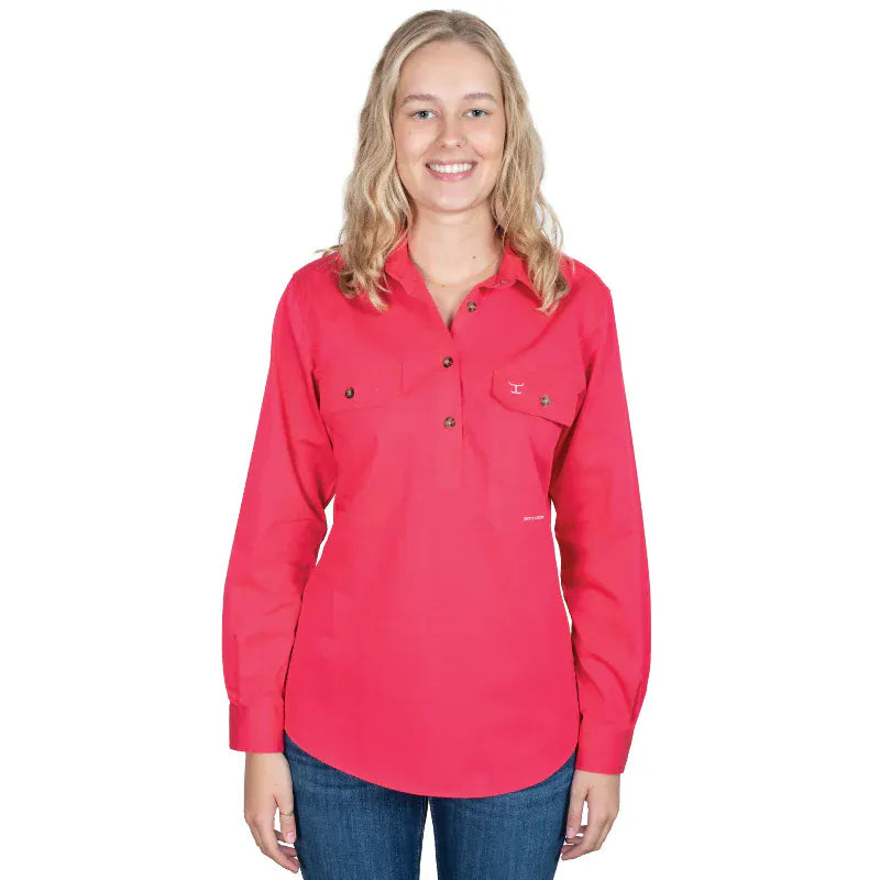 Just Country Womens Shirts 08 / Raspberry Just Country Workshirt Womens Jahna Half Button