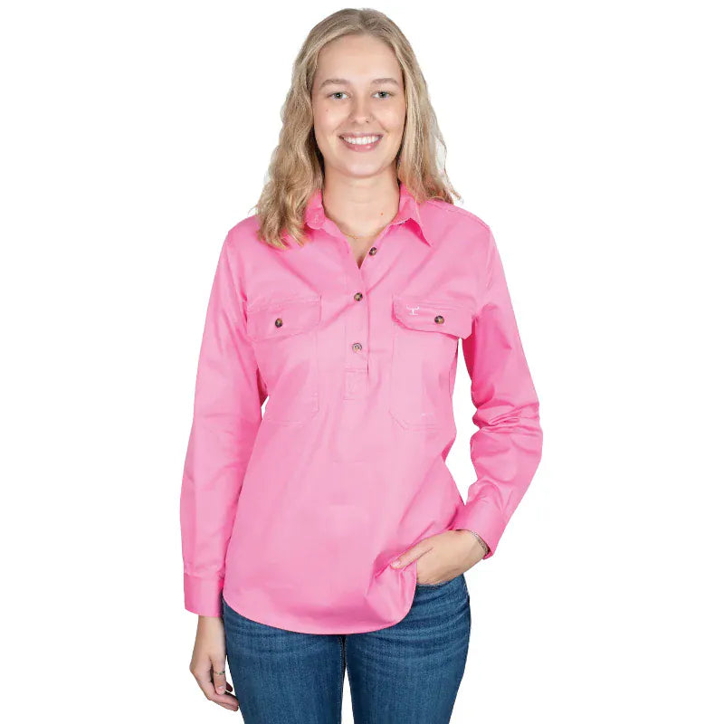Just Country Womens Shirts 08 / Rose Just Country Workshirt Womens Jahna Half Button