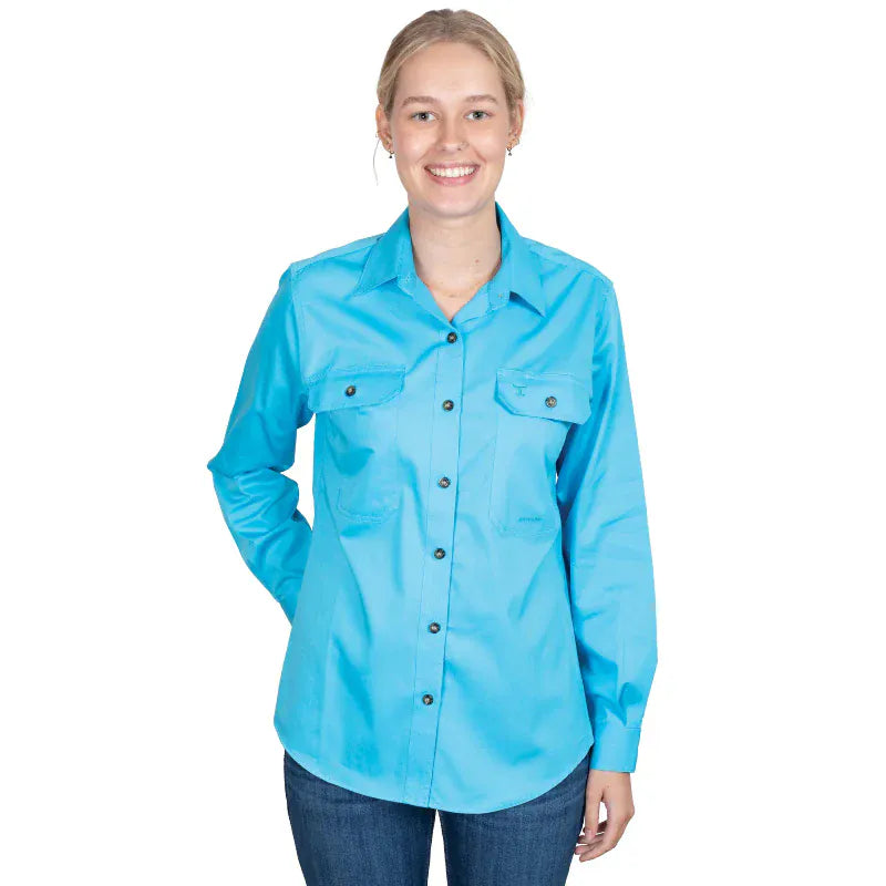Just Country Womens Shirts 08 / Sky Just Country Workshirt Womens Brooke Full Button