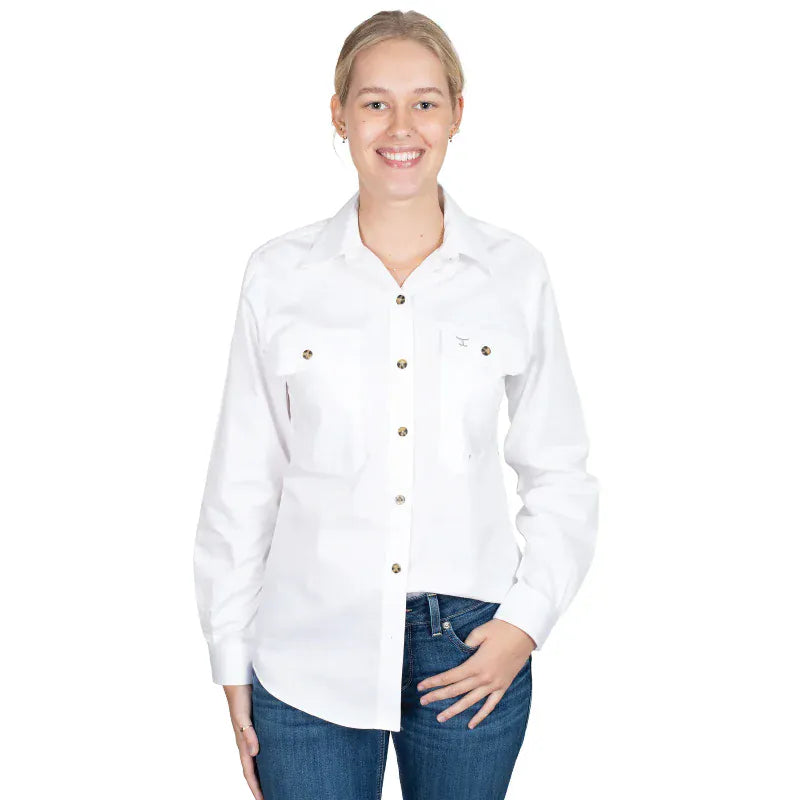 Just Country Womens Shirts 08 / White Just Country Workshirt Womens Brooke Full Button