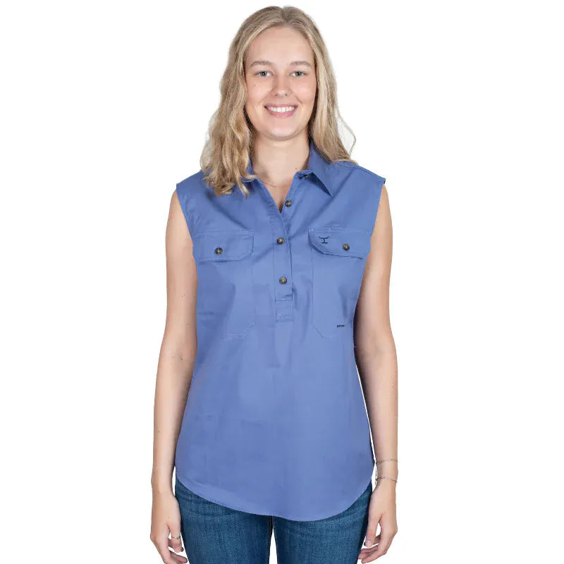 Just Country Womens Shirts 10 / Blue Just Country Workshirt Womens Kerry Sleeveless